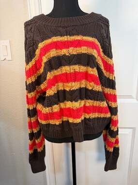 Free People Frankie Striped Cable Knit Sweater Size XS